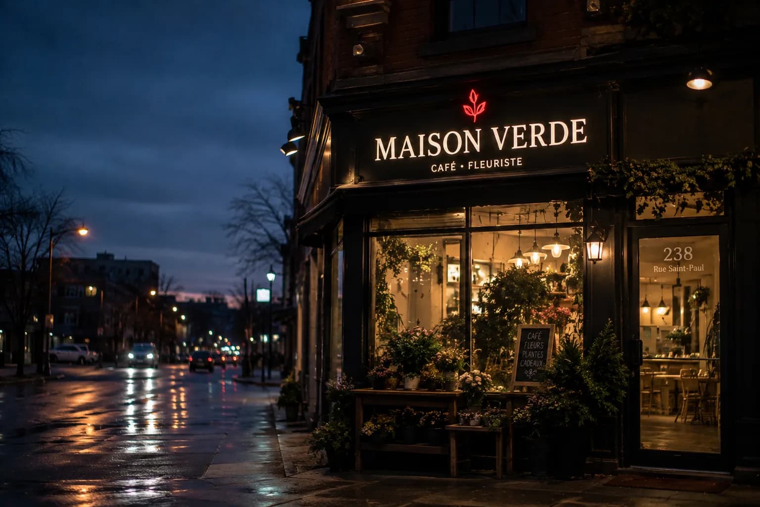 Illuminated restaurant sign in Montreal financed through Signs and All