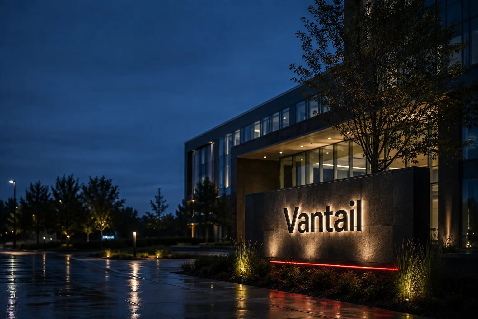 Illuminated 3D office sign at night — custom signage built in Montreal by Signs and All