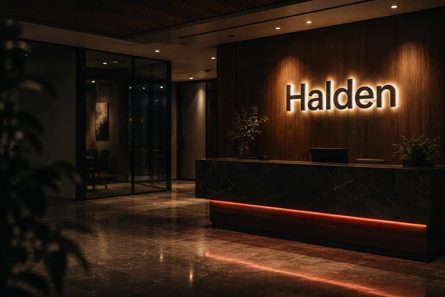 Illuminated 3D reception sign at night — custom signage built in Montreal by Signs and All