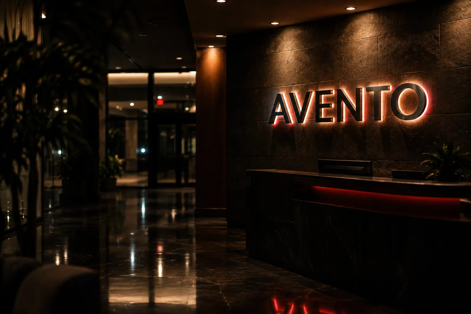Office & Reception Signs in Montreal — illuminated reception signs at night in Montreal